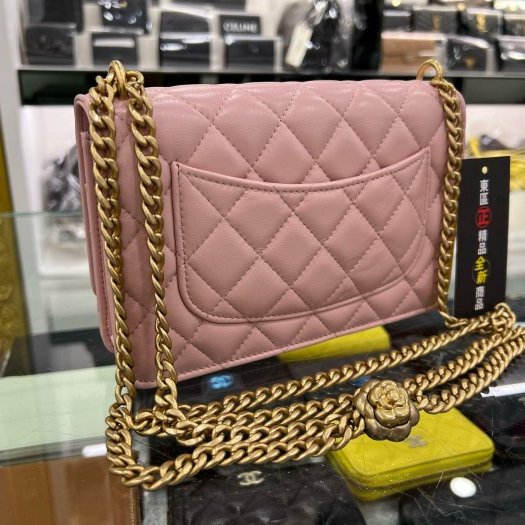 東區正精品㊣CHANEL AP3297 WOC 全新香奈兒粉紅色小羊皮山茶花調節鏈金球金釦 肩背包晚宴包斜背包 RZ6214-5