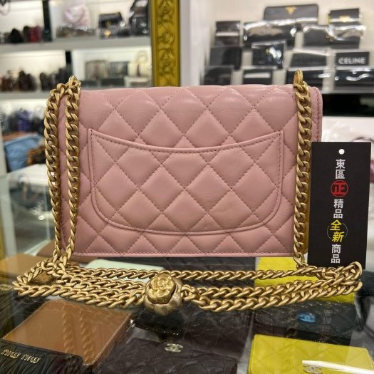 東區正精品㊣CHANEL AP3297 WOC 全新香奈兒粉紅色小羊皮山茶花調節鏈金球金釦 肩背包晚宴包斜背包 RZ6214-7