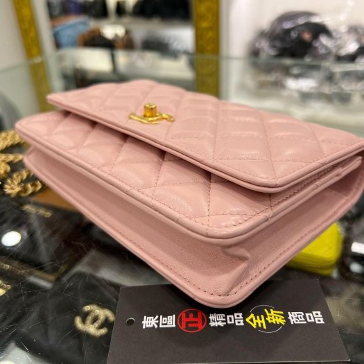 東區正精品㊣CHANEL AP3297 WOC 全新香奈兒粉紅色小羊皮山茶花調節鏈金球金釦 肩背包晚宴包斜背包 RZ6214-9