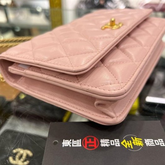 東區正精品㊣CHANEL AP3297 WOC 全新香奈兒粉紅色小羊皮山茶花調節鏈金球金釦 肩背包晚宴包斜背包 RZ6214-11