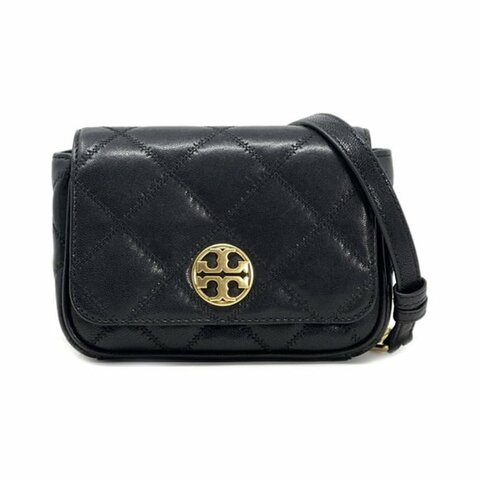 【TORY BURCH】菱格紋腰包/側背兩用鍊包-黑色