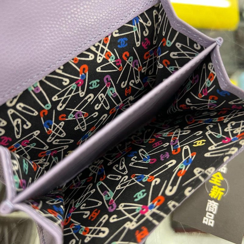 東區正精品㊣CHANEL AP4088 全新香奈兒薰衣草紫色荔枝牛皮金釦釦子內裏迴紋針圖雙層卡片夾零錢包 RZ6263-3