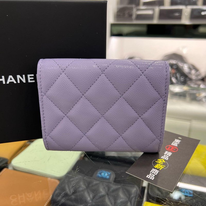 東區正精品㊣CHANEL AP4088 全新香奈兒薰衣草紫色荔枝牛皮金釦釦子內裏迴紋針圖雙層卡片夾零錢包 RZ6263-7