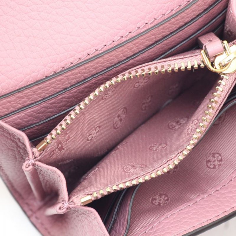 【TORY BURCH】素面皮革短夾-玫瑰粉-3