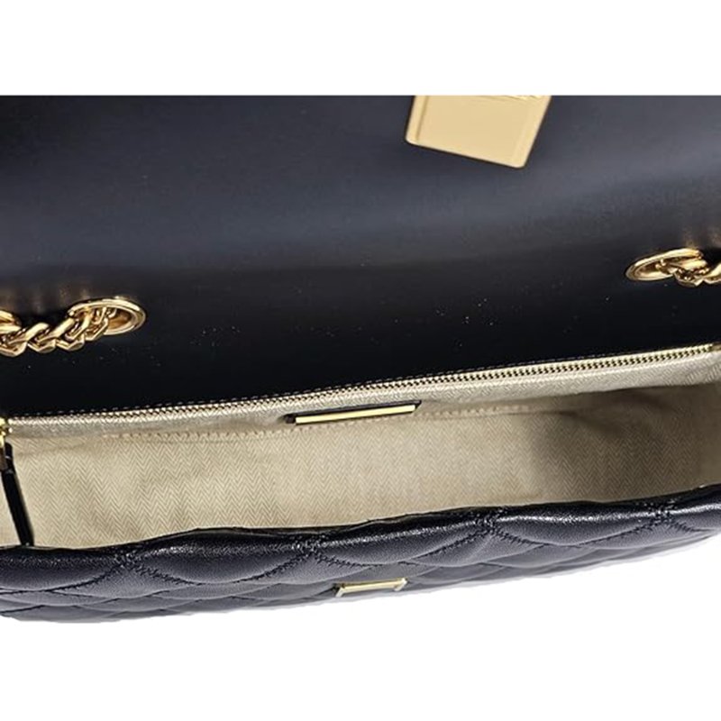 【TORY BURCH】菱格紋黑金鏈帶側背包-黑色-3