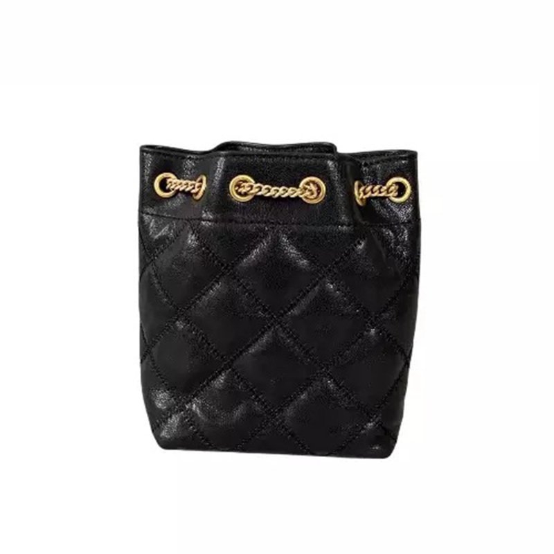 【TORY BURCH】菱格紋鏈帶水桶包-黑色-1