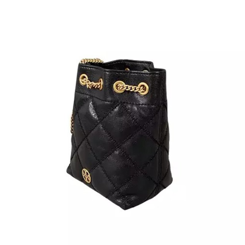 【TORY BURCH】菱格紋鏈帶水桶包-黑色-2