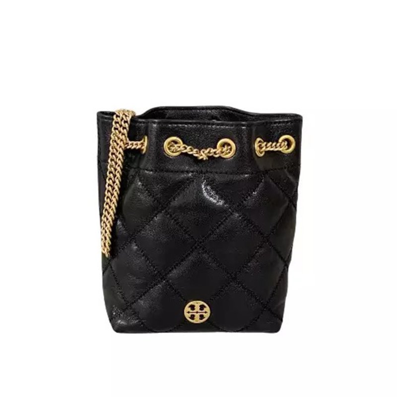 【TORY BURCH】菱格紋鏈帶水桶包-黑色-4