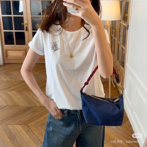 MIUMIU 靛藍拼莧菜紅hobo腋下餃子飯盒包 18*13*9 98新配件塵袋