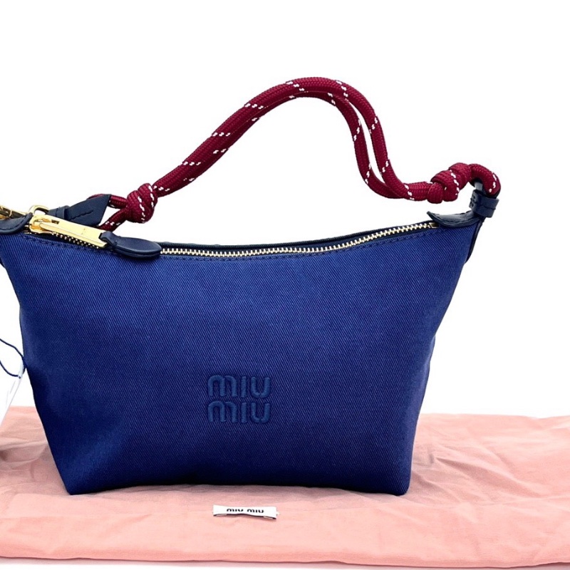 MIUMIU 靛藍拼莧菜紅hobo腋下餃子飯盒包 18*13*9 98新配件塵袋-1
