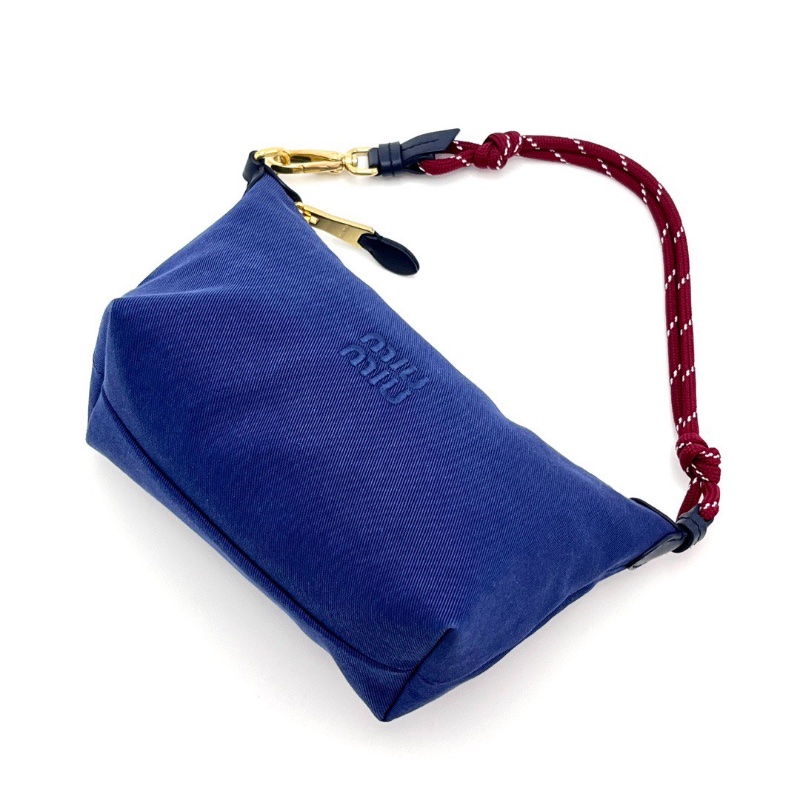 MIUMIU 靛藍拼莧菜紅hobo腋下餃子飯盒包 18*13*9 98新配件塵袋-5