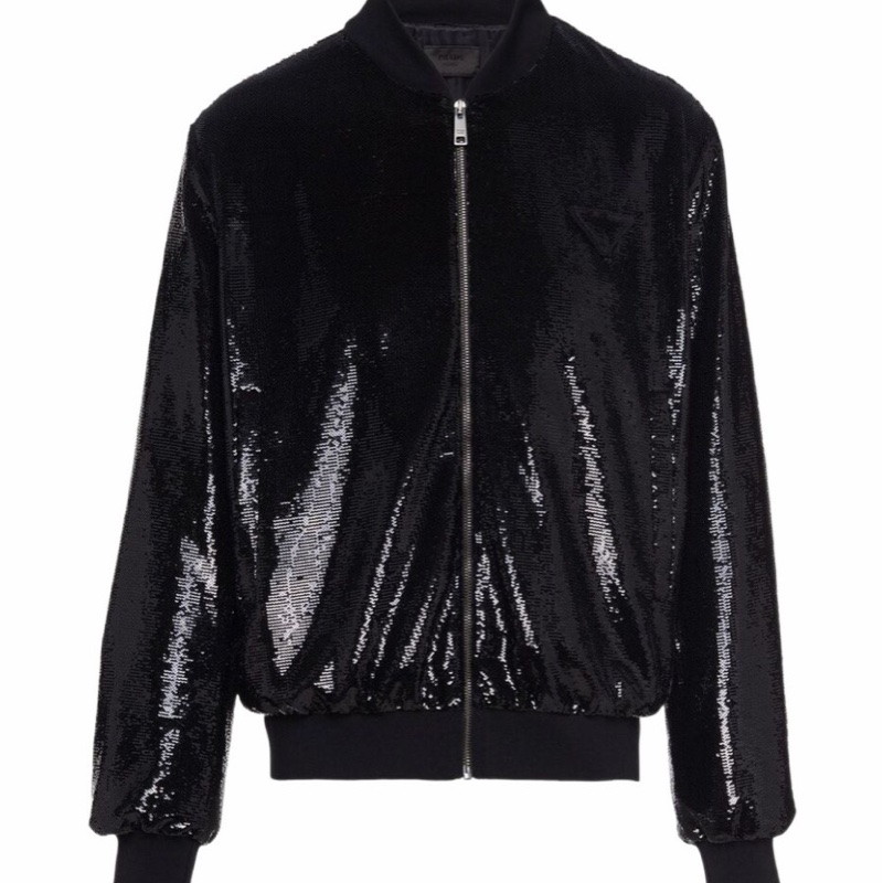 Prada 男士 黑色徽標休閒夾克L XL XXL碼-0