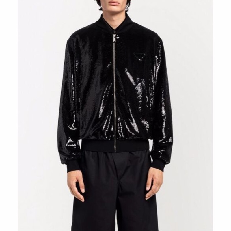 Prada 男士 黑色徽標休閒夾克L XL XXL碼-1