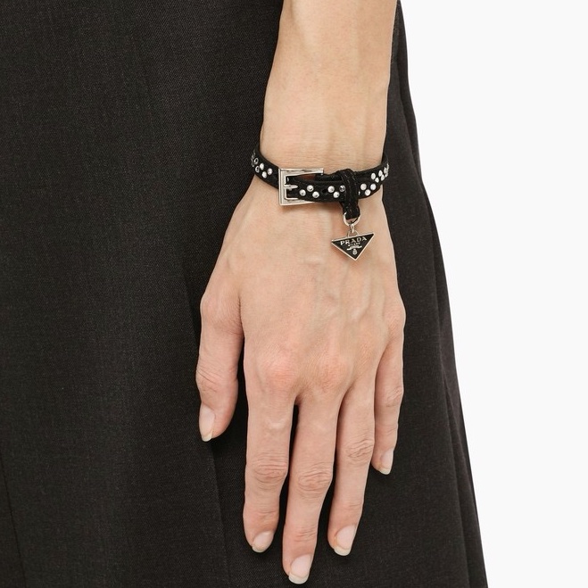 Prada 女士 仿水晶飾麂皮手環S M L碼-0