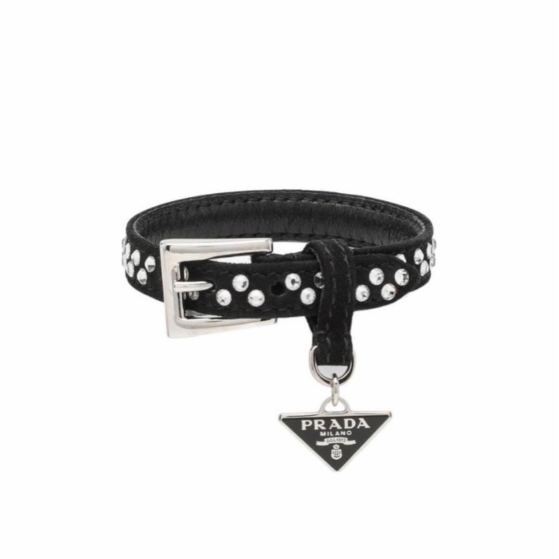 Prada 女士 仿水晶飾麂皮手環S M L碼-4