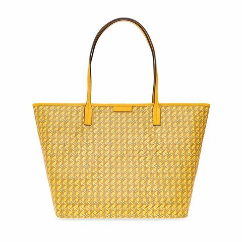 【TORY BURCH】格紋LOGO托特包-黃色