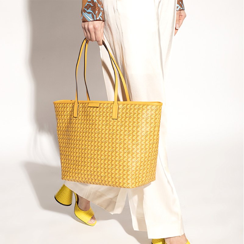 【TORY BURCH】格紋LOGO托特包-黃色-4