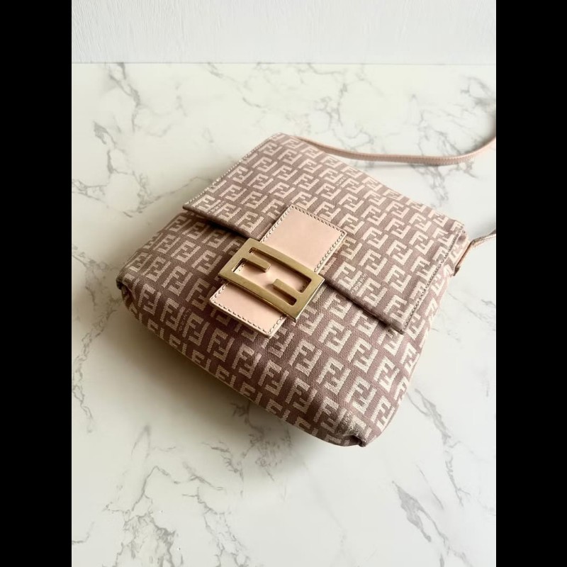 【LA LUNE】中古包 Fendi粉紅色老花豆腐包 側背包 斜背包 皮革包 單肩包二手-1