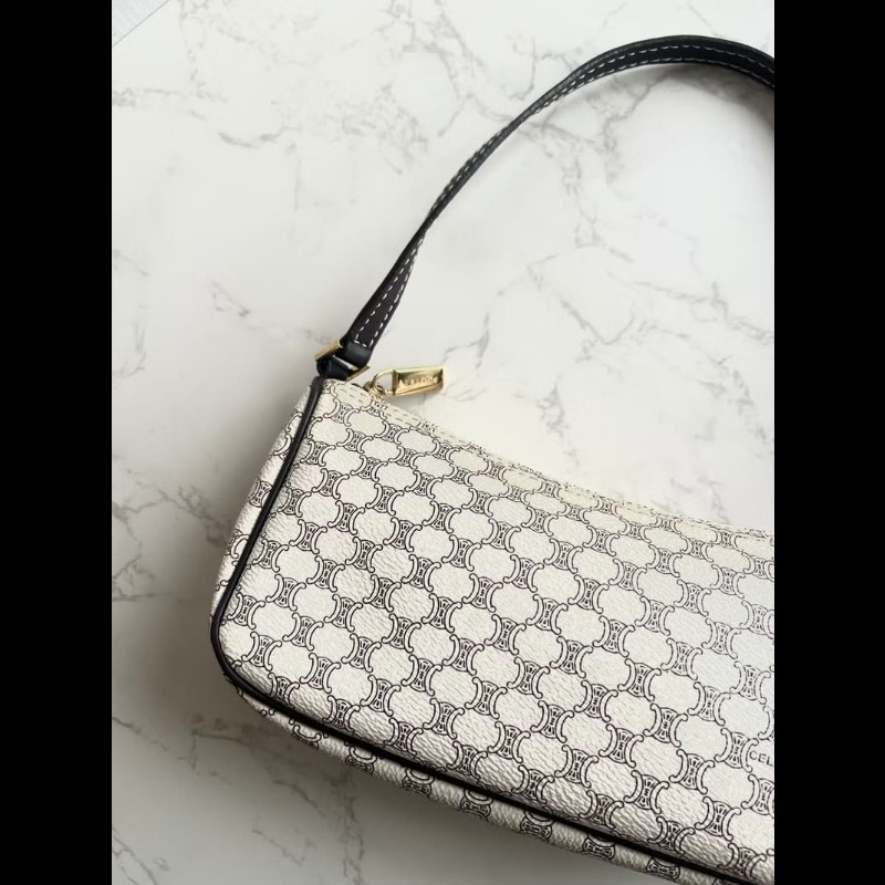 【LA LUNE】絕版中古包 Celine黑白色老花流浪包 腋下包 側背包 單肩包 二手-3