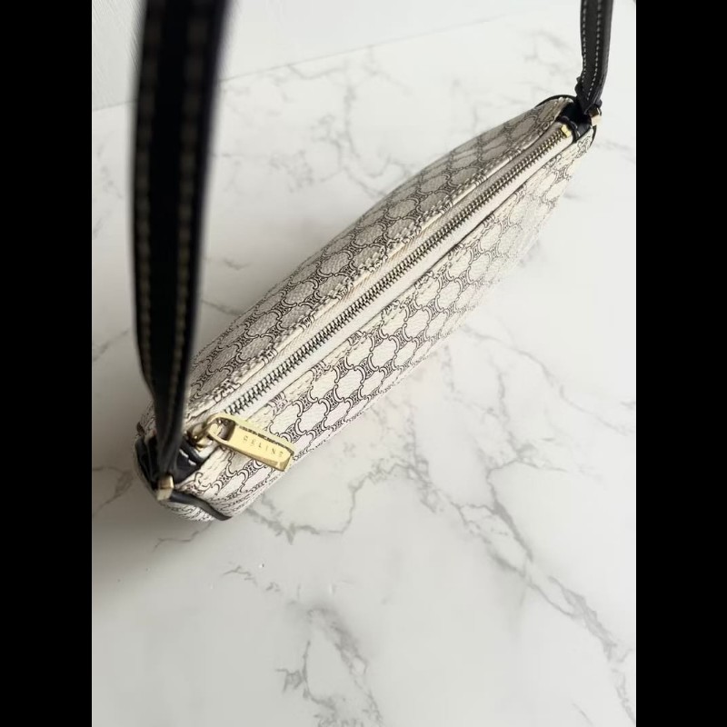 【LA LUNE】絕版中古包 Celine黑白色老花流浪包 腋下包 側背包 單肩包 二手-7