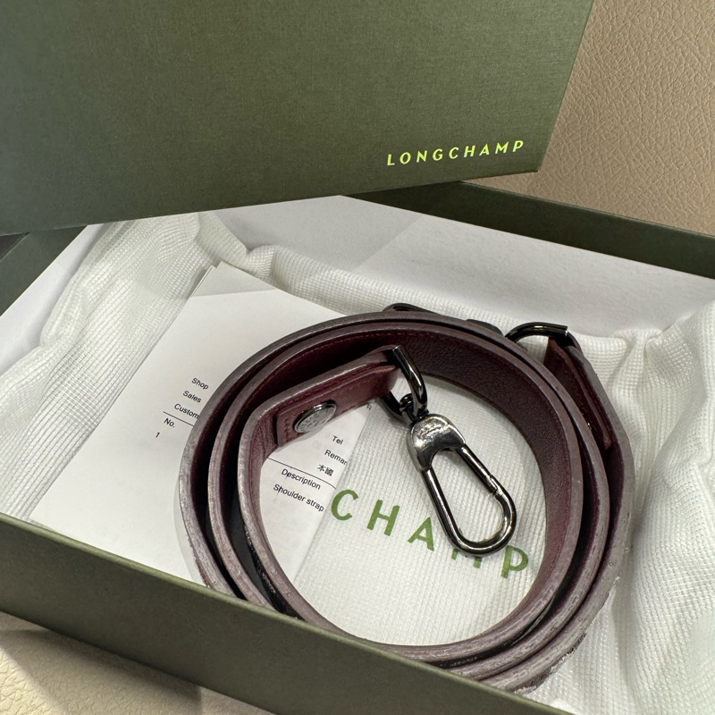 Longchamp 真皮斜背背帶 100cm 酒紅色｜101專櫃購入附購證｜可搭配 Longchamp Mademoiselle灰色，亦可與愛馬仕錫器灰、愛馬仕紅搭配-7