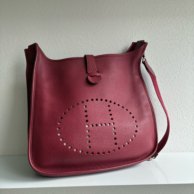 Hermes 酒紅色🄾刻Evelyne 29 斜背 肩背都可以-5