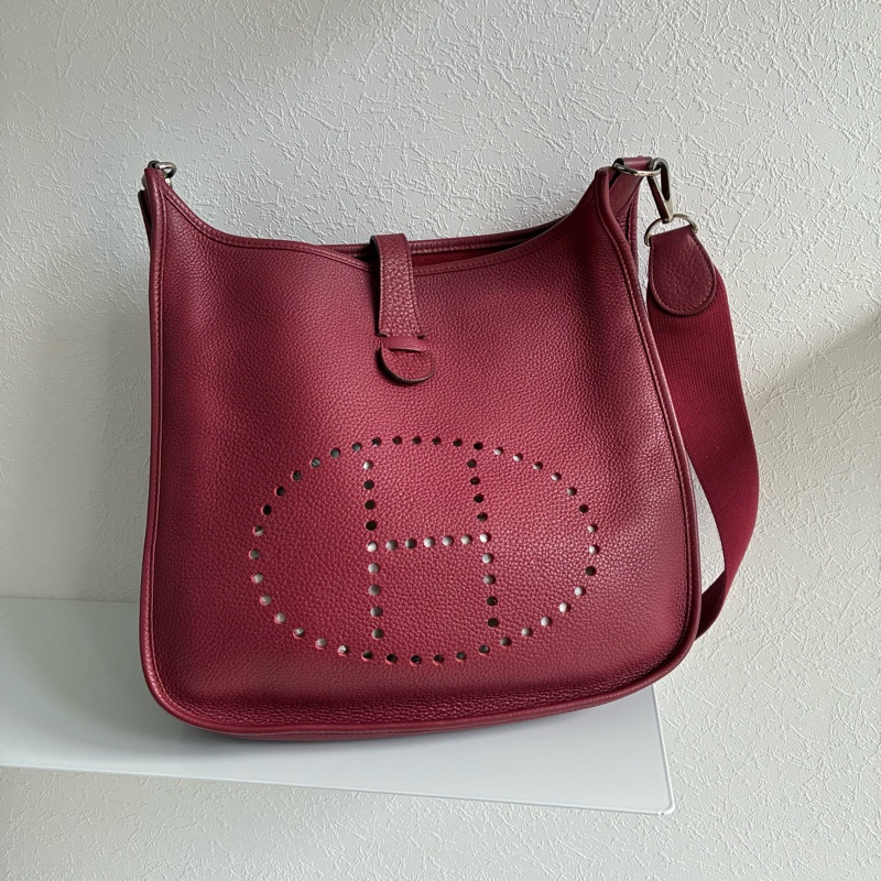 Hermes 酒紅色🄾刻Evelyne 29 斜背 肩背都可以-6