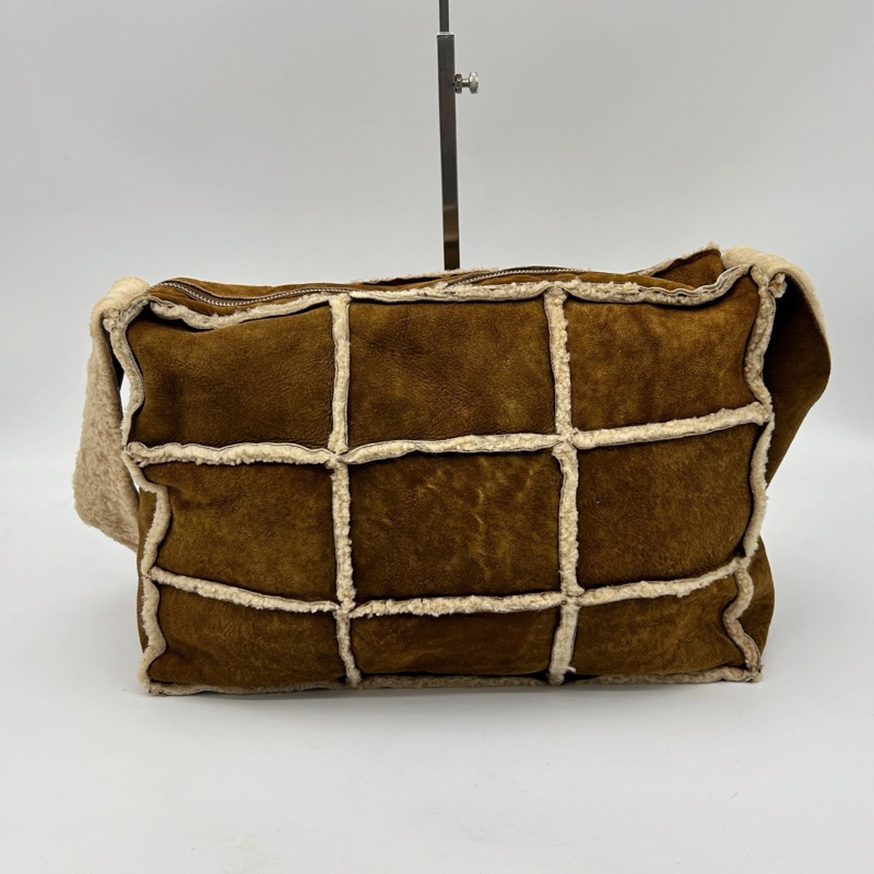 「JL精品代購」香奈兒棕色中古羊羔毛九宮格單肩斜挎托特包-3