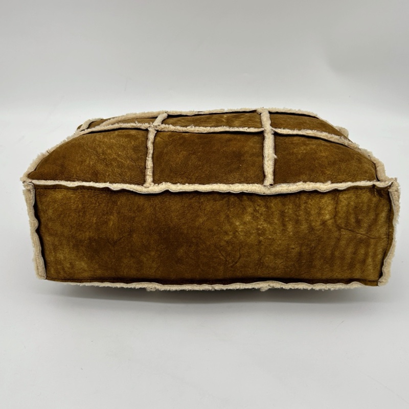 「JL精品代購」香奈兒棕色中古羊羔毛九宮格單肩斜挎托特包-6