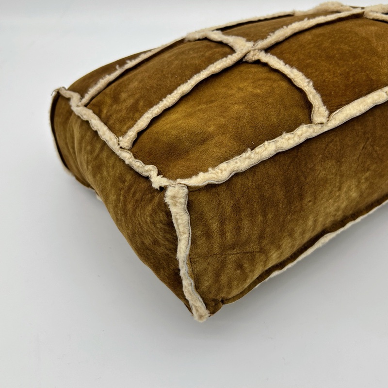 「JL精品代購」香奈兒棕色中古羊羔毛九宮格單肩斜挎托特包-8