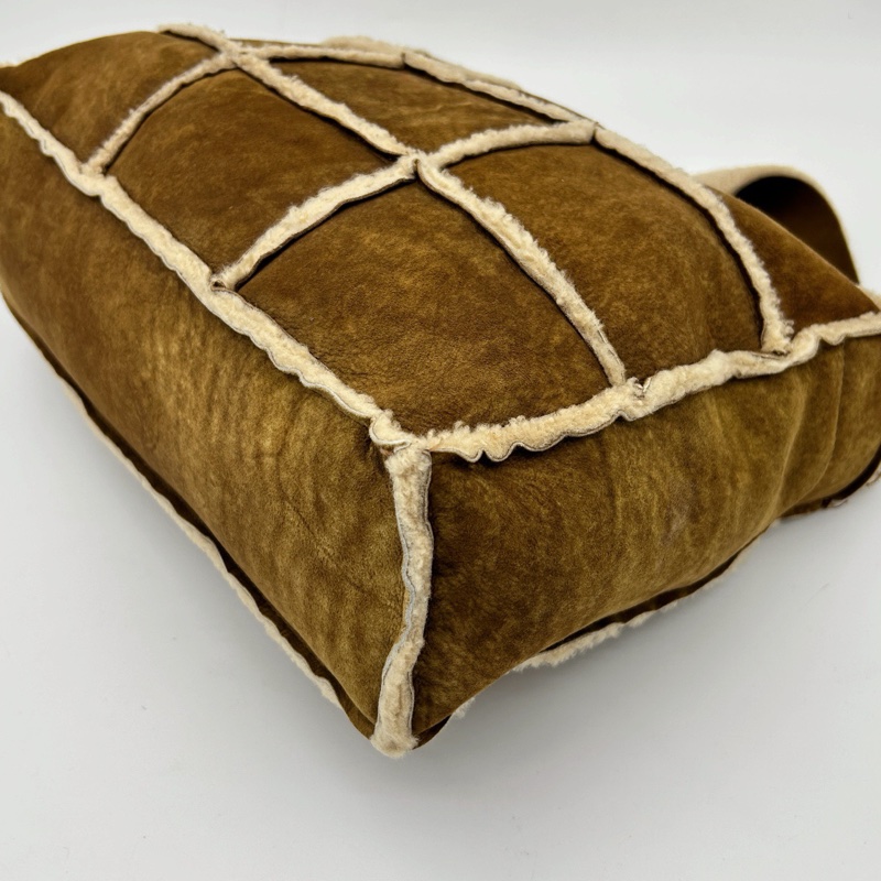 「JL精品代購」香奈兒棕色中古羊羔毛九宮格單肩斜挎托特包-9