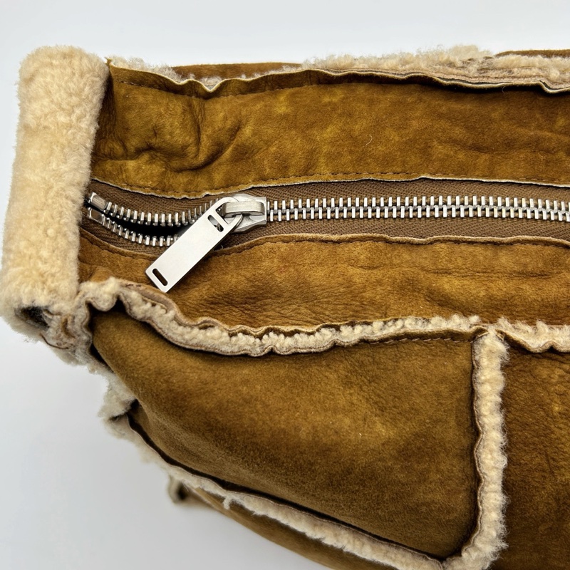 「JL精品代購」香奈兒棕色中古羊羔毛九宮格單肩斜挎托特包-13