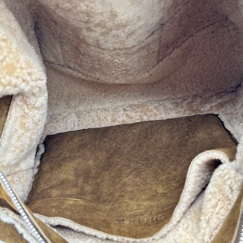 「JL精品代購」香奈兒棕色中古羊羔毛九宮格單肩斜挎托特包-14