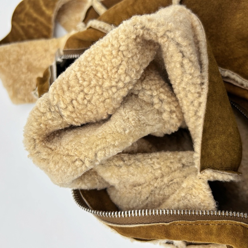 「JL精品代購」香奈兒棕色中古羊羔毛九宮格單肩斜挎托特包-16