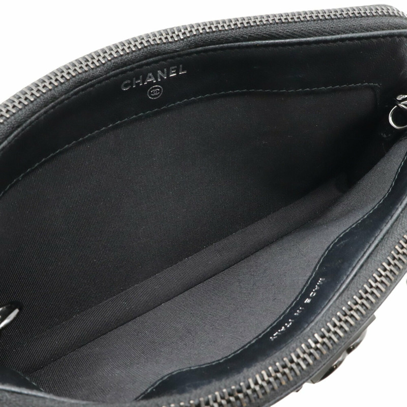 香奈兒 Boy Chanel Matelasse Coco Mark 皮夾鏈條肩包手拿包羊皮黑 A84069-6