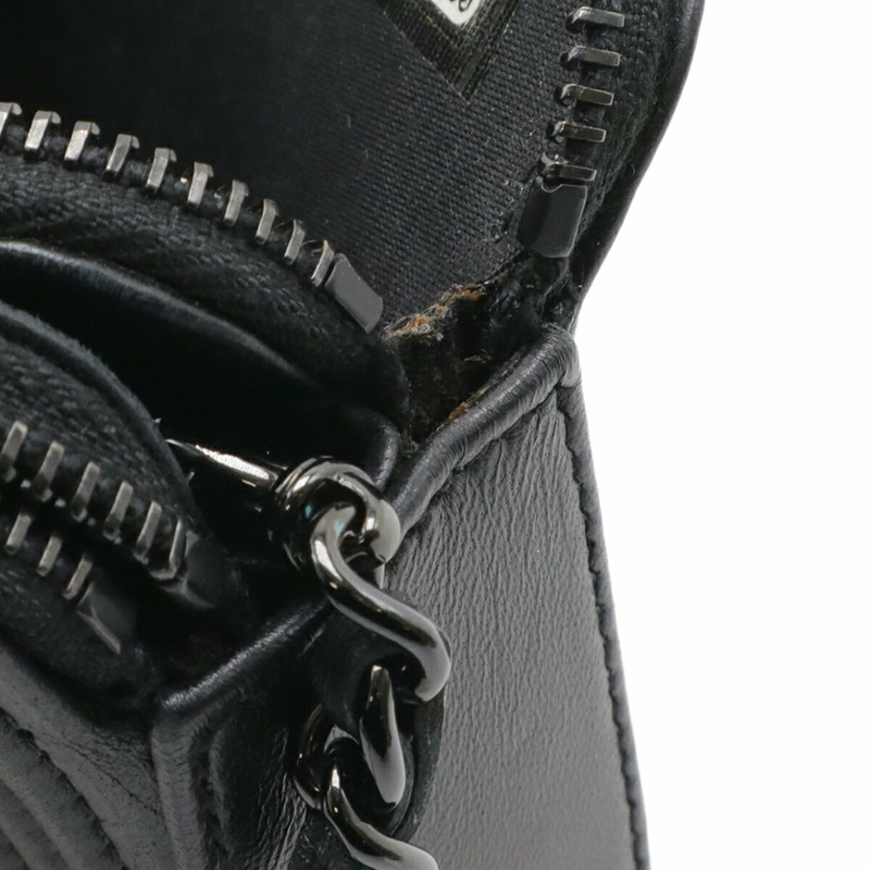 香奈兒 Boy Chanel Matelasse Coco Mark 皮夾鏈條肩包手拿包羊皮黑 A84069-8