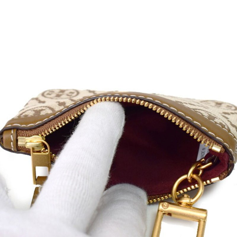 【TORY BURCH】緹花皮革零錢包-卡其色-2