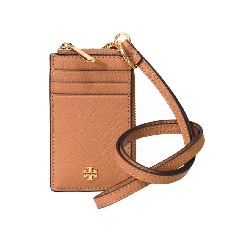 【TORY BURCH】十字文防刮皮革卡片包/零錢包-焦糖-0