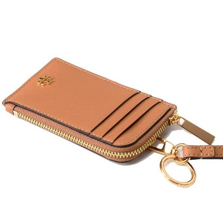 【TORY BURCH】十字文防刮皮革卡片包/零錢包-焦糖-3