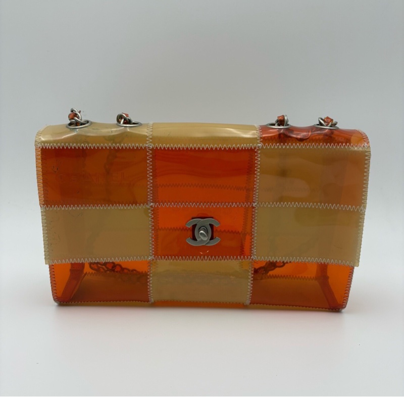 【絕版稀有✨收藏家級別😍】Chanel 中古果凍橙色拼色 銀扣 沙灘包|鏈條肩帶-1
