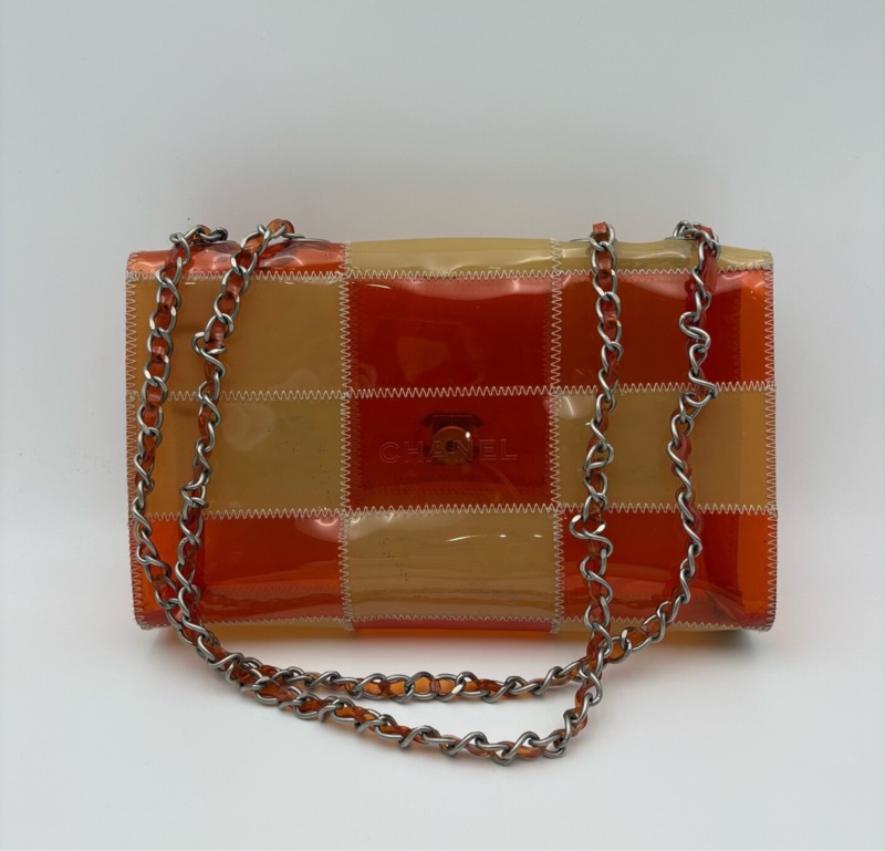 【絕版稀有✨收藏家級別😍】Chanel 中古果凍橙色拼色 銀扣 沙灘包|鏈條肩帶-2