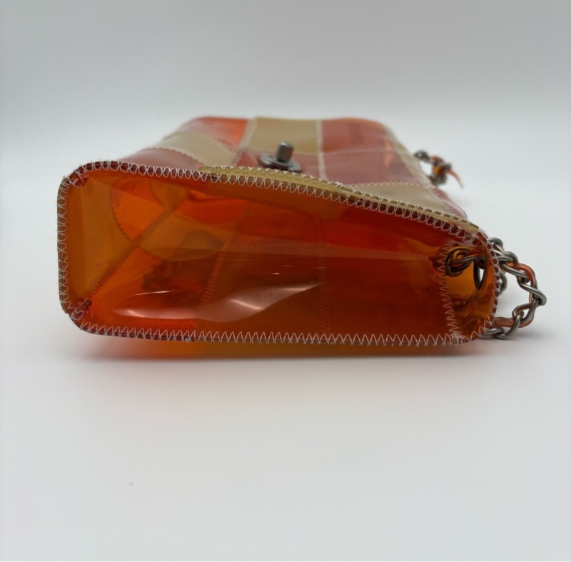 【絕版稀有✨收藏家級別😍】Chanel 中古果凍橙色拼色 銀扣 沙灘包|鏈條肩帶-3