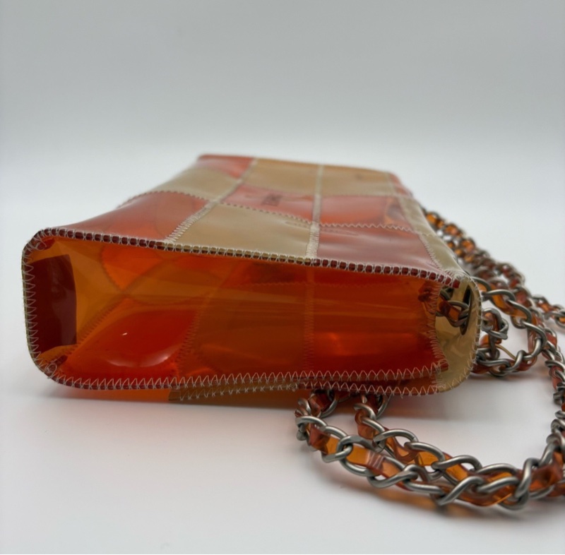 【絕版稀有✨收藏家級別😍】Chanel 中古果凍橙色拼色 銀扣 沙灘包|鏈條肩帶-4