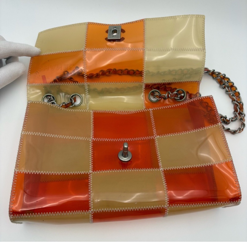 【絕版稀有✨收藏家級別😍】Chanel 中古果凍橙色拼色 銀扣 沙灘包|鏈條肩帶-7