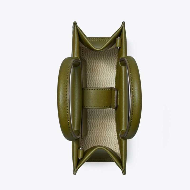 【TORY BURCH】皮革車縫LOGO迷你托特包/兩用包-軍綠-1