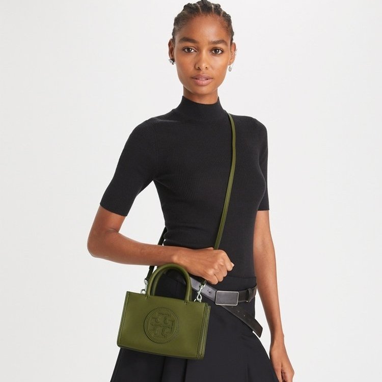 【TORY BURCH】皮革車縫LOGO迷你托特包/兩用包-軍綠-5