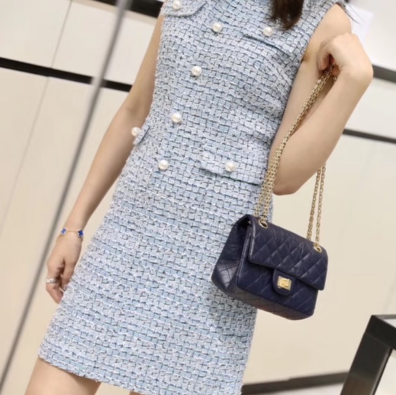 【永恆經典✨罕見顏色💙全網獨有】Chanel 2.55迷你口蓋包 海軍藍 牛皮金扣 28開-0
