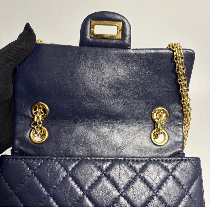 【永恆經典✨罕見顏色💙全網獨有】Chanel 2.55迷你口蓋包 海軍藍 牛皮金扣 28開-9