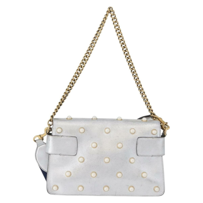 【日本直送】GUCCI 竹節鏈條 Broadway 單肩包 皮革 2way 銀色 453778 正品 ka2490V-1