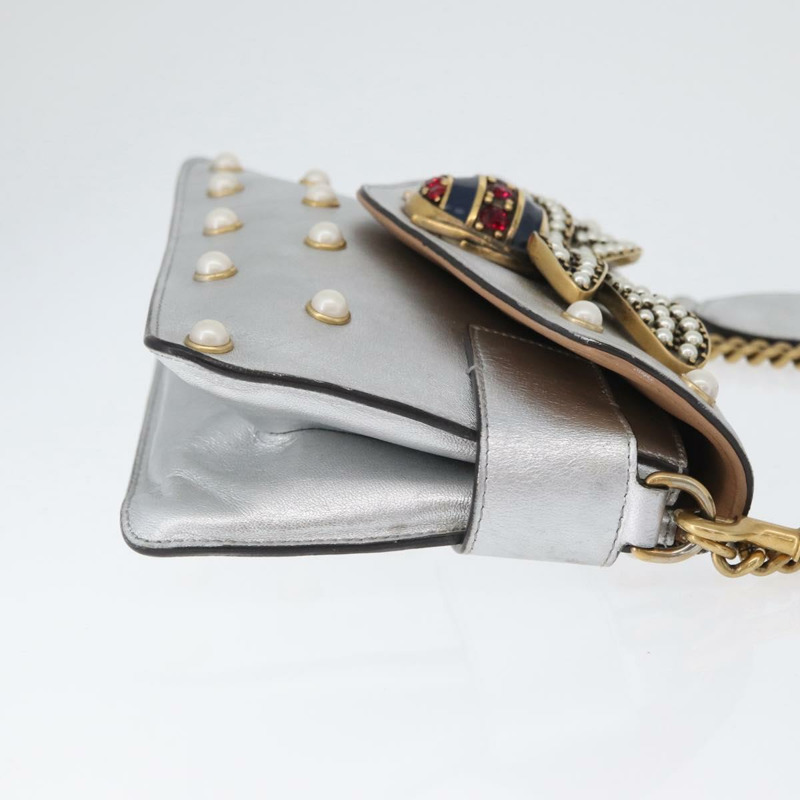 【日本直送】GUCCI 竹節鏈條 Broadway 單肩包 皮革 2way 銀色 453778 正品 ka2490V-2